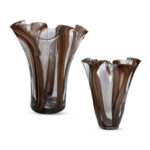 Mia Handblown Ruffled Glass Vase Set--Striped Artistry with Ruffled Rims (Set of 2) - Image 2