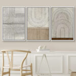 Mid Century Modern Boho " Geometric Circle Lines Wall Decor, Abstract Cozy Neutral Pictures, Framed 3 Pieces Set Graphic Art, Giclee Canvas Digital Print Wall Art " - Image 4
