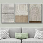 Mid Century Modern Boho " Geometric Circle Lines Wall Decor, Abstract Cozy Neutral Pictures, Framed 3 Pieces Set Graphic Art, Giclee Canvas Digital Print Wall Art " - Image 5