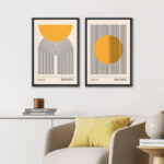 Mid Century Modern Boho Bauhaus Solar Sun Abstract Art Decor Framed On Canvas 2 Pieces Print - Image 8