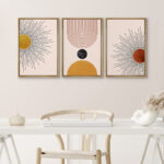 Mid Century Modern Boho Bright Nordic Abstract Living Room Framed Canvas 3 Pieces Print Wall Art - Image 4