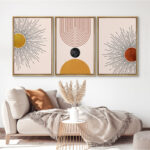 Mid Century Modern Boho Bright Nordic Abstract Living Room Framed Canvas 3 Pieces Print Wall Art - Image 8