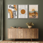 Mid Century Modern Boho Brown Abstract Sun Tropical Plant - Framed 3 Piece Set Canvas Print Picture - Image 5
