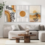 Mid Century Modern Boho Brown Abstract Sun Tropical Plant - Framed 3 Piece Set Canvas Print Picture - Image 8