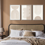 Mid Century Modern Boho Duotone Beige Abstract Shape Framed Canvas 3 Pieces Print Wall Art Neutral Decor - Image 8
