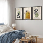 Mid Century Modern Boho Green Yellow Abstract Botanical Decor - 3 Piece Set Canvas Print Wall Art - Image 2