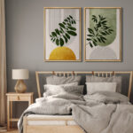 Mid Century Modern Boho Green Yellow Bright Plant Art Framed Canvas 2 Pieces Print Wall Art Set - Image 5