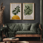 Mid Century Modern Boho Green Yellow Bright Plant Art Framed Canvas 2 Pieces Print Wall Art Set - Image 6