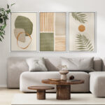 Mid Century Modern Boho Organic Tropical Leaf Abstract Framed Canvas 3 Pieces Print Wall Art - Image 6