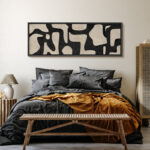 Mid Century Shape Abstract Contours, Black And White Beige Artwork, Retro Bedroom Home Decor, Extra Large Framed Canvas Print Wall Art - Image 3