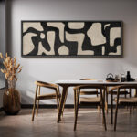 Mid Century Shape Abstract Contours, Black And White Beige Artwork, Retro Bedroom Home Decor, Extra Large Framed Canvas Print Wall Art - Image 5