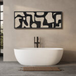 Mid Century Shape Abstract Contours, Black And White Beige Artwork, Retro Bedroom Home Decor, Extra Large Framed Canvas Print Wall Art - Image 6