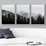 Misty Forest Landscape Mountain With Fog Natural Framed Canvas 3 Pieces Photograph Print Wall Art