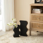 Modern Black Textured Ripple Metal Vase Floor Vase (Set of 2)