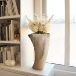 Modern Curved Textured Table Vase for Home Decorâ€“ Elegant Tall Flower Vases for Bedroom Styling, Console Accent, and Living Room Decor â€“ Gold