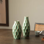 Modern Geometric Green Ceramic Table Vases (Set of 2) - Image 4