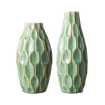 Modern Geometric Green Ceramic Table Vases (Set of 2) - Image 8