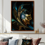 Modern Golden black Flower - Fractal flower wall art, Black flower print