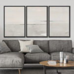 Modern Large Duotone Pastel Minimalist Landscape Subtle Wall Art Framed Canvas 3 Pieces Print - Image 4