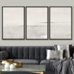 Modern Large Duotone Pastel Minimalist Landscape Subtle Wall Art Framed Canvas 3 Pieces Print - Image 5