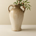 Modern Rustic Terracotta Tall Flower Vase With Speckled Finish - Elevated Home Decor Accent Vases For Table - Ivory