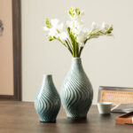 Modern Spiraling Artistry Turquoise Ceramic Table Vases (Set of 2) - Image 4