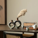 Modern Two-Tone Color With Circle Hollow Ceramic Table Vases (Set of 2)