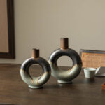 Modern Two-Tone Color With Circle Hollow Ceramic Table Vases (Set of 2) - Image 7