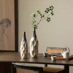 Modern Two-Tone Color With Geometric Faceted Ceramic Table Vases (Set of 2)