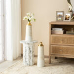 Modern White & Gold Stripes Metal Vase Floor Vase (Set of 2)