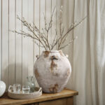 Mottled Brown and White Terracotta 12-Inch Tall Indoor and Outdoor Jug Vase with Handles