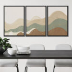 Multicolor Geometric Wave Abstract Mountain Landscape Wall Art Framed Canvas 3 Piece Painting Print