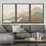 Multicolor Geometric Wave Abstract Mountain Landscape Wall Art Framed Canvas 3 Piece Painting Print - Image 2