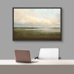 Muted Green Sunrise French Country Landscape Rustic Neutral Large Framed Canvas Print Wall Art Work - Image 3