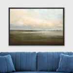 Muted Green Sunrise French Country Landscape Rustic Neutral Large Framed Canvas Print Wall Art Work - Image 5