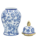 Nina 14" Ceramic Temple Jar with Lid Contemporary Vintage Style Blue and White Chinoiserie Floral Design - Image 2