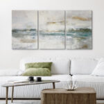 Pastel Green Gray Industrial Minimalist Chic Abstract Landscape Frame Canvas 3 Piece Print Wall Art