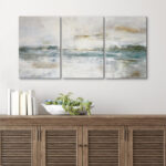 Pastel Green Gray Industrial Minimalist Chic Abstract Landscape Frame Canvas 3 Piece Print Wall Art - Image 2