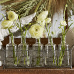 Patria 5 Glass Vase Bottles on a Rectangle Metal Holder with Handles