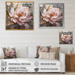 Pink Gold Peonies Petals - Peonies Framed Canvas Print - Image 3
