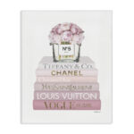 Pink Rose Bouquet Fashion Style Bookstack Oversized Stretched Canvas Wall Art By Amanda Greenwood - Image 2