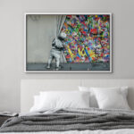 Pop Urban Street Banksy British Artist Kid Spray Paint Curtain Illusion Colorful Large Canvas Print Wall Art