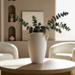 Rachael Neutral Stoneware White Textured Amphora Jug with Handles Vase - Image 5