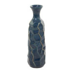 Renick Ceramic Faceted Decorative Teal Vase with Gold Accents