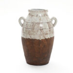 Rustic Cream and Brown Terracotta Urn with Handles 18.5-Inch Tall Vase - Image 6