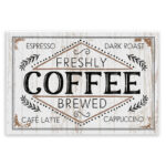 Rustic Fresh Brew Coffee Sign Autumn Charm by Jennifer Pugh - Graphic Art Print