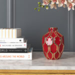 Sculptural Ceramic Vase with Geometric Raised Detailing and Modern Decorative Design for Contemporary Accent Display Table Decor Shelf Styling