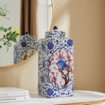 Sharease 17.72" Handmade Blue White Chinoiserie Ceramic Ginger Jar / Table Vase - Image 6