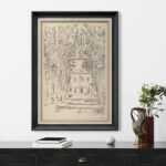 Sketch Church French Country Nature Landscape Illustrations Rustic Farmhouse Framed Print Wall Art - Image 2