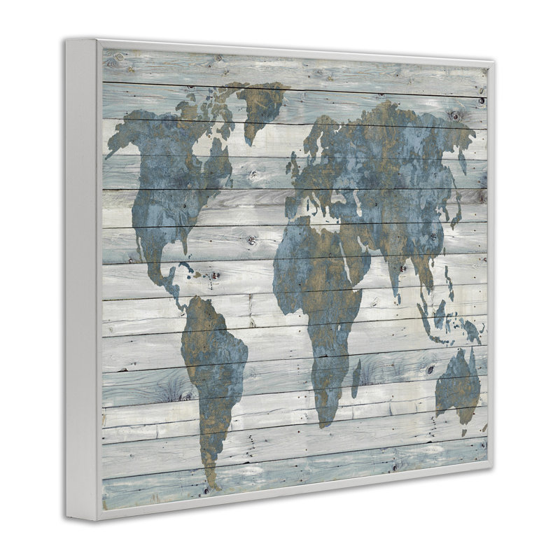 Slate Planked Look Weathered World Map - Floater Frame Graphic Art - Image 2